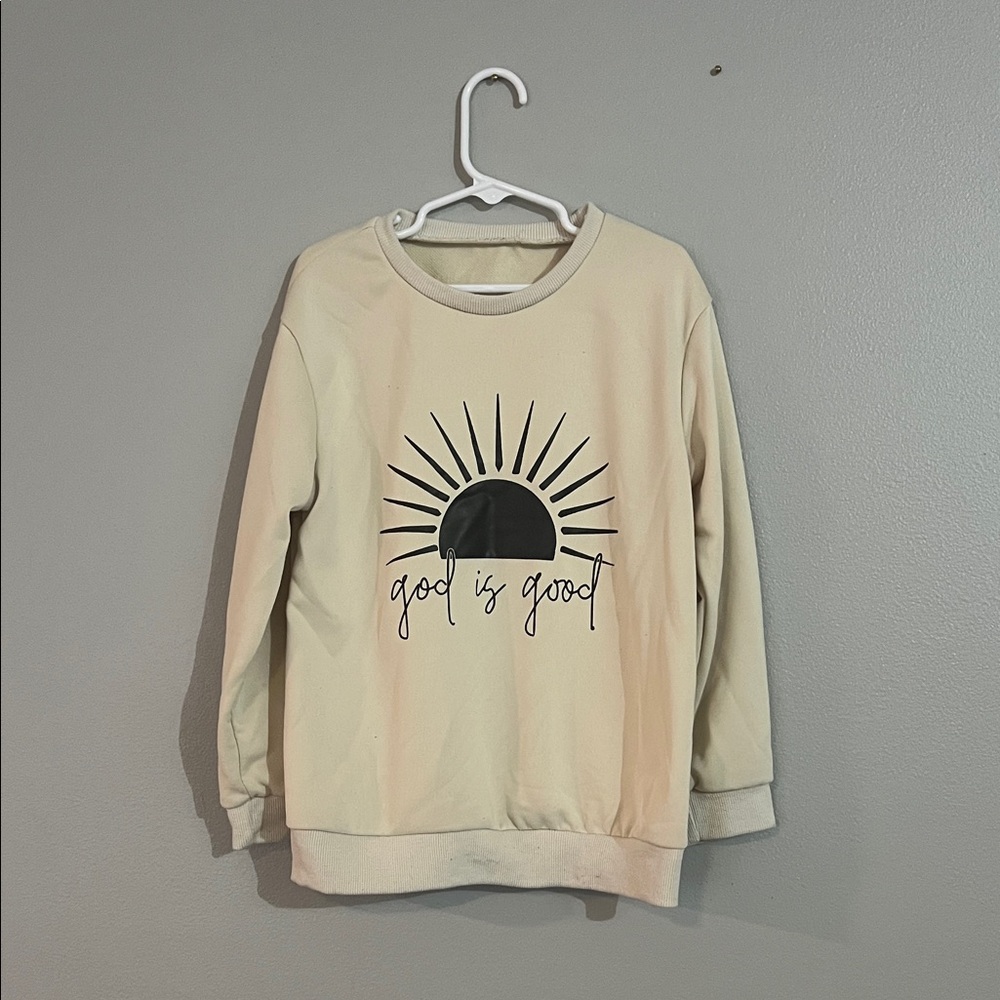 SHEIN Cream Sweatshirt with Black Sun Design